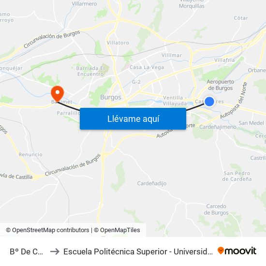 Bº De Castañares to Escuela Politécnica Superior - Universidad De Burgos - Campus Milanera map