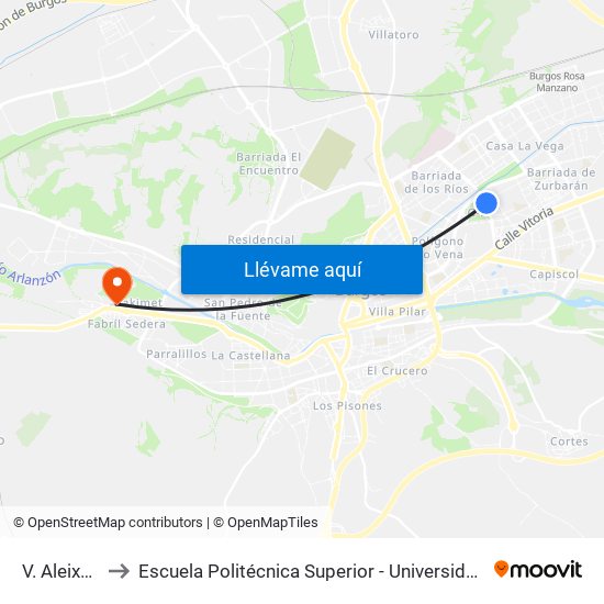 V. Aleixandre G2 to Escuela Politécnica Superior - Universidad De Burgos - Campus Milanera map