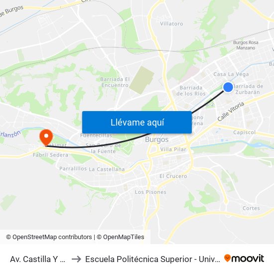 Av. Castilla Y León Frente Al 84 to Escuela Politécnica Superior - Universidad De Burgos - Campus Milanera map