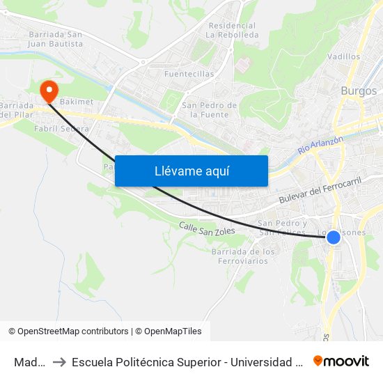 Madrid 45 to Escuela Politécnica Superior - Universidad De Burgos - Campus Milanera map