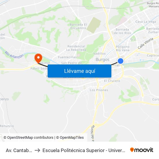 Av. Cantabria G. Militar to Escuela Politécnica Superior - Universidad De Burgos - Campus Milanera map