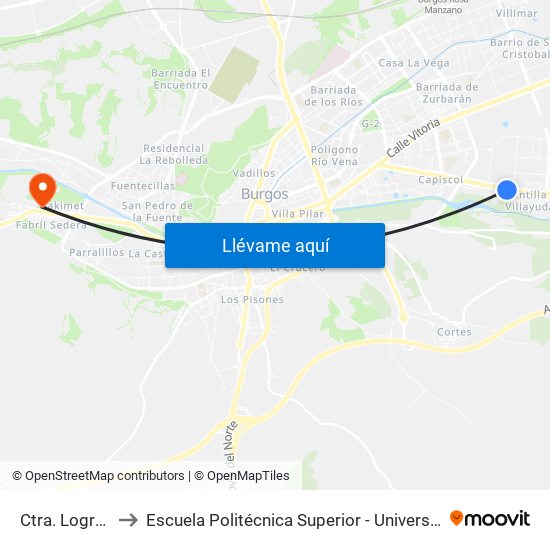 Ctra. Logroño Km 111 to Escuela Politécnica Superior - Universidad De Burgos - Campus Milanera map