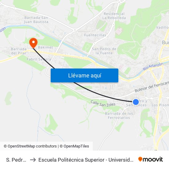 S. Pedro S. F. 24 to Escuela Politécnica Superior - Universidad De Burgos - Campus Milanera map