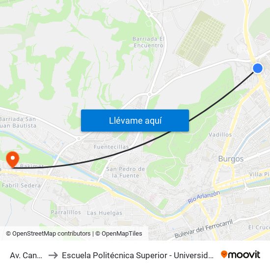 Av. Cantabria 58 to Escuela Politécnica Superior - Universidad De Burgos - Campus Milanera map