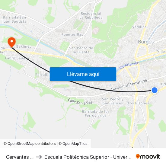 Cervantes Frente Al 16 to Escuela Politécnica Superior - Universidad De Burgos - Campus Milanera map