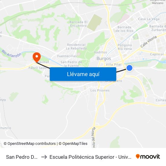 San Pedro De Card. Dª Elvira to Escuela Politécnica Superior - Universidad De Burgos - Campus Milanera map