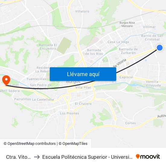Ctra. Vitoria Taglosa to Escuela Politécnica Superior - Universidad De Burgos - Campus Milanera map