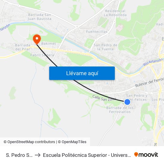 S. Pedro S. Felices 52 to Escuela Politécnica Superior - Universidad De Burgos - Campus Milanera map