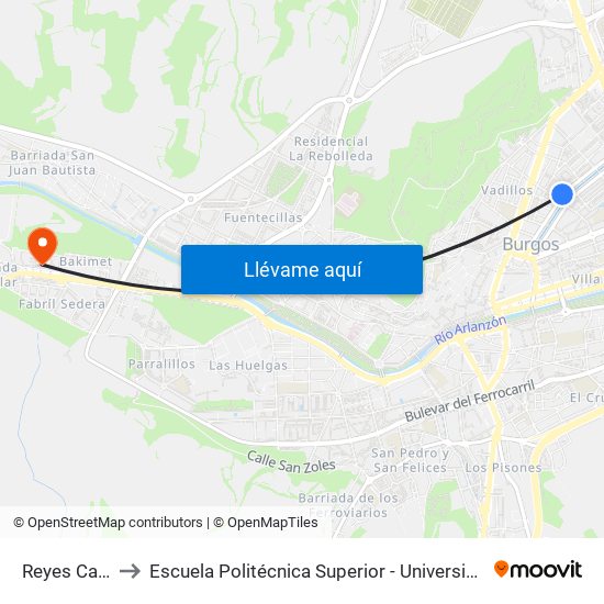 Reyes Católicos 33 to Escuela Politécnica Superior - Universidad De Burgos - Campus Milanera map