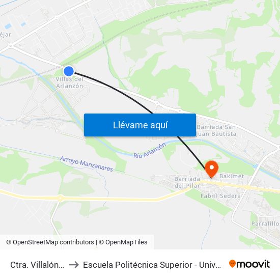 Ctra. Villalón Villas Arlanzón to Escuela Politécnica Superior - Universidad De Burgos - Campus Milanera map