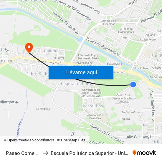 Paseo Comendadores El Parral to Escuela Politécnica Superior - Universidad De Burgos - Campus Milanera map