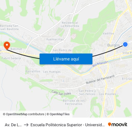 Av. De La Paz 16 to Escuela Politécnica Superior - Universidad De Burgos - Campus Milanera map