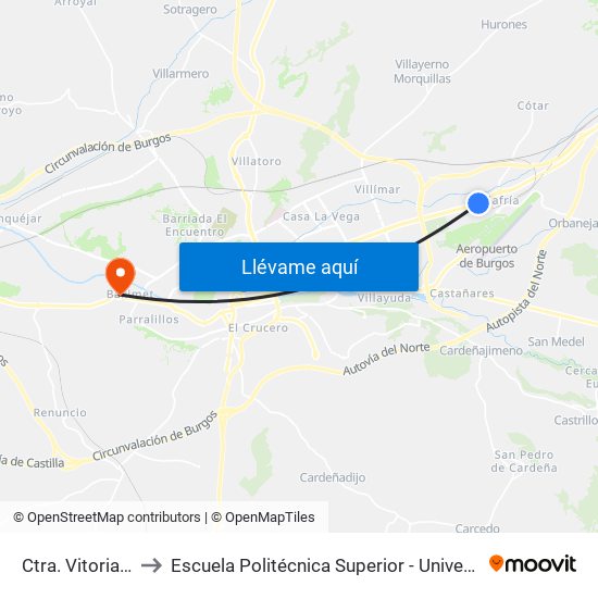 Ctra. Vitoria Buenos Aires to Escuela Politécnica Superior - Universidad De Burgos - Campus Milanera map