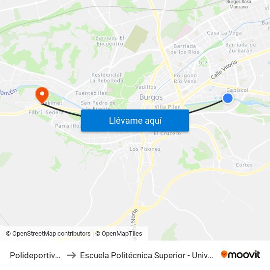 Polideportivo Frente Plantío to Escuela Politécnica Superior - Universidad De Burgos - Campus Milanera map