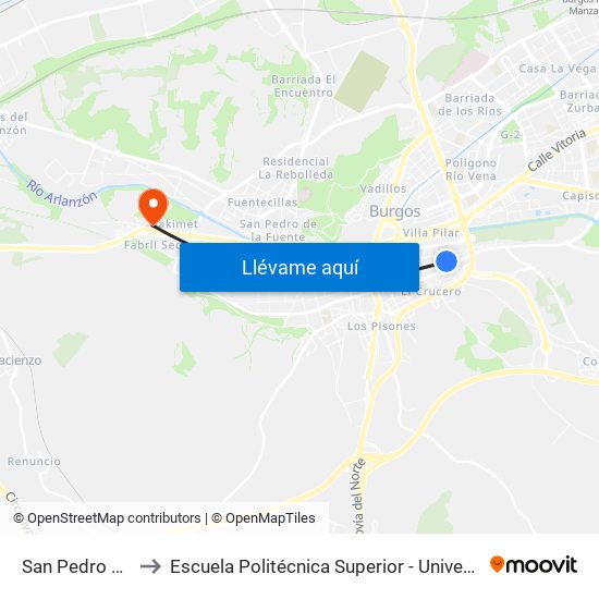 San Pedro De Cardeña 46 to Escuela Politécnica Superior - Universidad De Burgos - Campus Milanera map