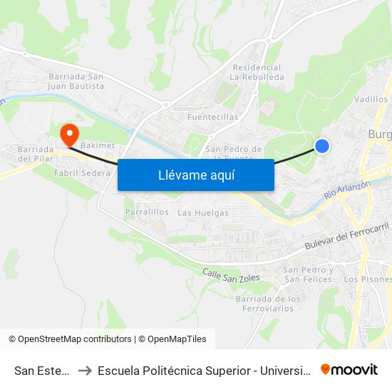 San Esteban (Arco) to Escuela Politécnica Superior - Universidad De Burgos - Campus Milanera map