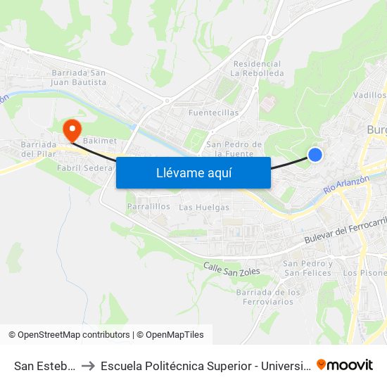 San Esteban (Iglesia) to Escuela Politécnica Superior - Universidad De Burgos - Campus Milanera map