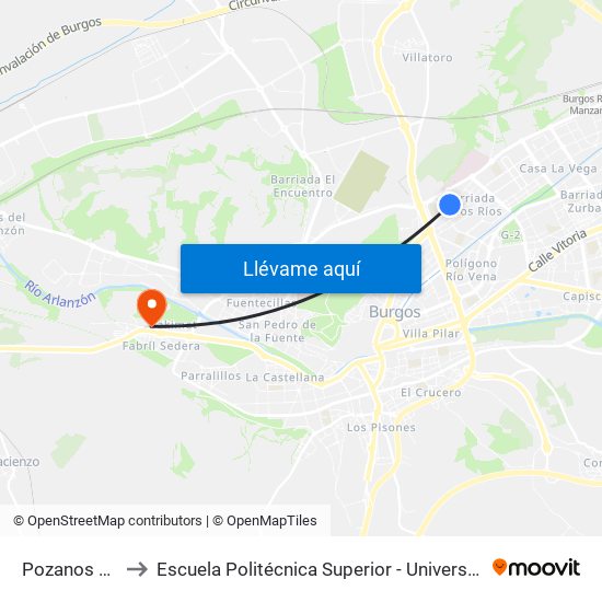 Pozanos Frente Al 50 to Escuela Politécnica Superior - Universidad De Burgos - Campus Milanera map
