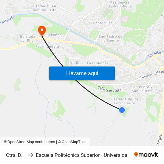 Ctra. De Arcos to Escuela Politécnica Superior - Universidad De Burgos - Campus Milanera map