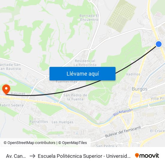 Av. Cantabria 75 to Escuela Politécnica Superior - Universidad De Burgos - Campus Milanera map