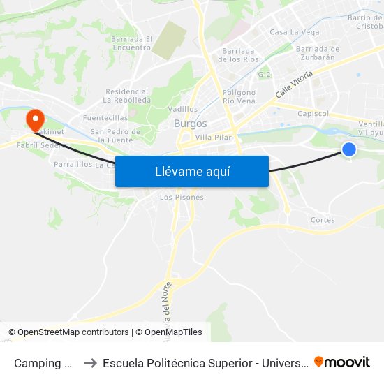 Camping Fuente Salud to Escuela Politécnica Superior - Universidad De Burgos - Campus Milanera map