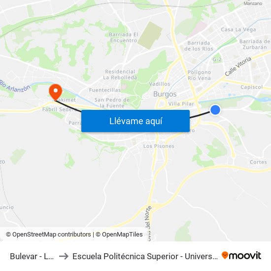 Bulevar - Las Veguillas to Escuela Politécnica Superior - Universidad De Burgos - Campus Milanera map