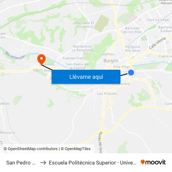 San Pedro De Cardeña 47 to Escuela Politécnica Superior - Universidad De Burgos - Campus Milanera map