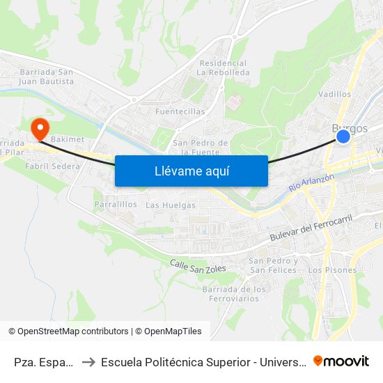 Pza. España Mercado to Escuela Politécnica Superior - Universidad De Burgos - Campus Milanera map
