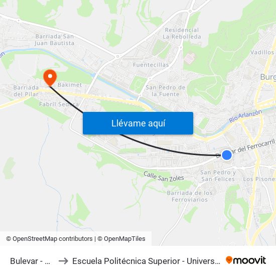 Bulevar - Sta. Dorotea to Escuela Politécnica Superior - Universidad De Burgos - Campus Milanera map