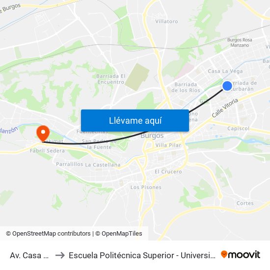 Av. Casa La Vega 51 to Escuela Politécnica Superior - Universidad De Burgos - Campus Milanera map