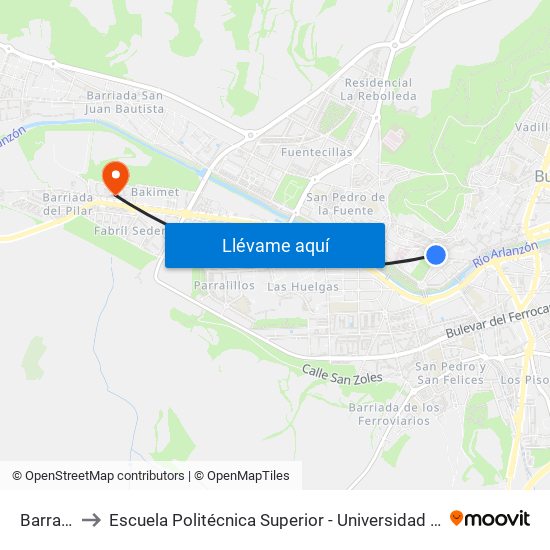 Barrantes 2 to Escuela Politécnica Superior - Universidad De Burgos - Campus Milanera map