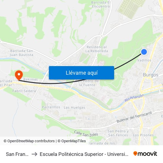 San Francisco 137 to Escuela Politécnica Superior - Universidad De Burgos - Campus Milanera map
