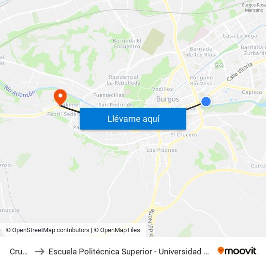 Cruz Roja to Escuela Politécnica Superior - Universidad De Burgos - Campus Milanera map