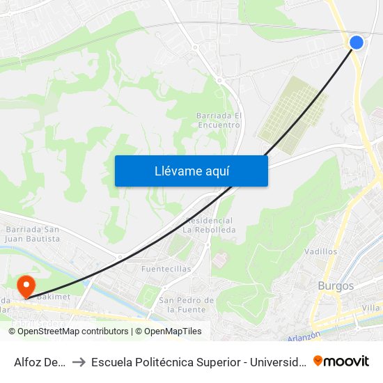 Alfoz De Bricia 30 to Escuela Politécnica Superior - Universidad De Burgos - Campus Milanera map