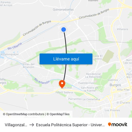 Villagonzalo Arenas Ida to Escuela Politécnica Superior - Universidad De Burgos - Campus Milanera map