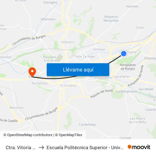 Ctra. Vitoria Frente Mercado to Escuela Politécnica Superior - Universidad De Burgos - Campus Milanera map
