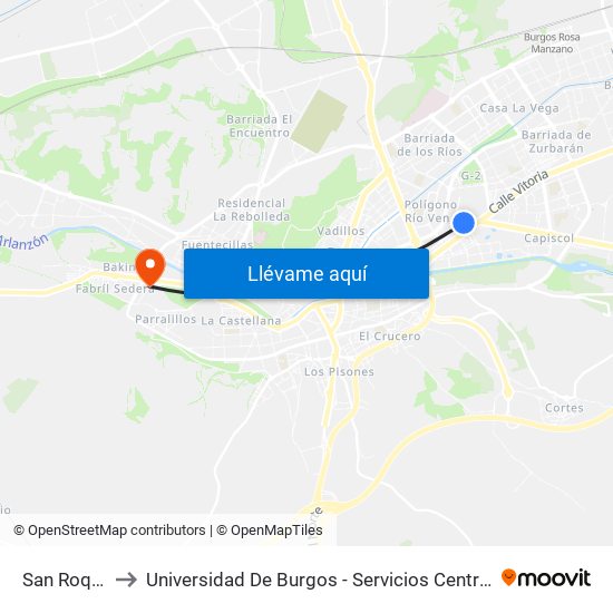 San Roque to Universidad De Burgos - Servicios Centrales map
