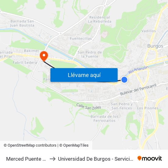 Merced Puente Besson to Universidad De Burgos - Servicios Centrales map
