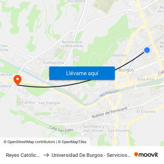 Reyes Católicos 40 to Universidad De Burgos - Servicios Centrales map