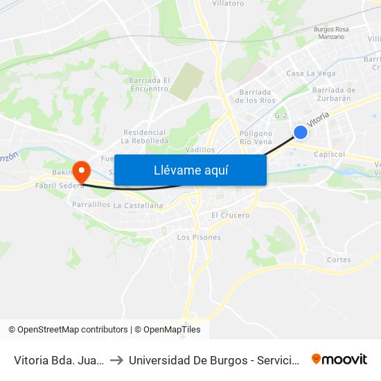 Vitoria Bda. Juan XXIII to Universidad De Burgos - Servicios Centrales map