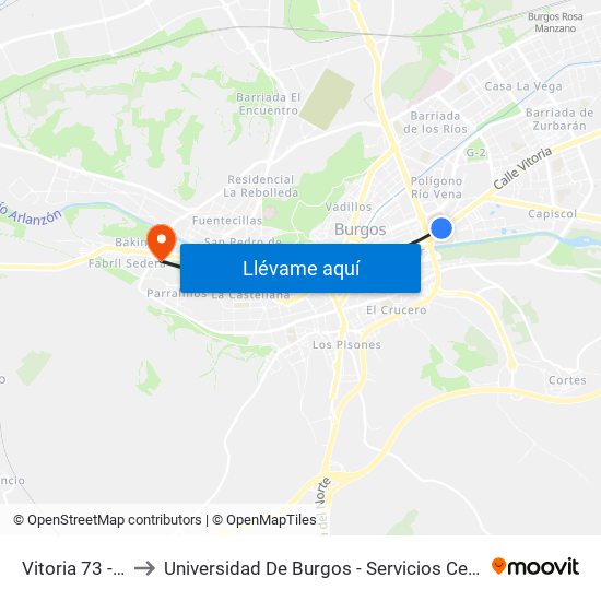 Vitoria 73 - 75 to Universidad De Burgos - Servicios Centrales map
