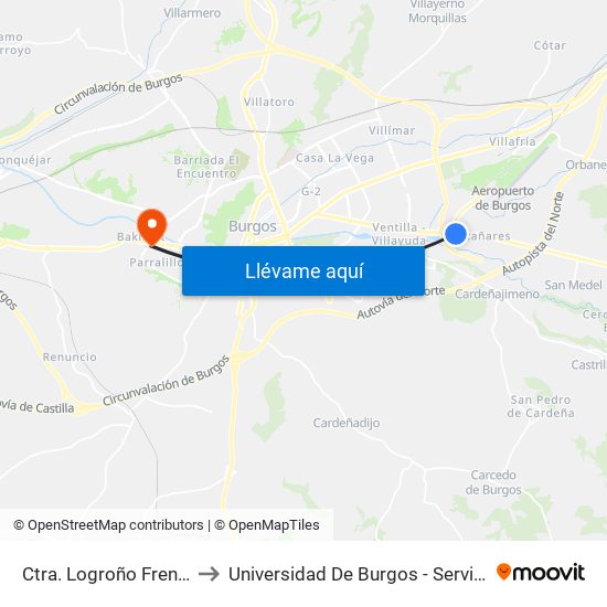 Ctra. Logroño Frente El Soto to Universidad De Burgos - Servicios Centrales map
