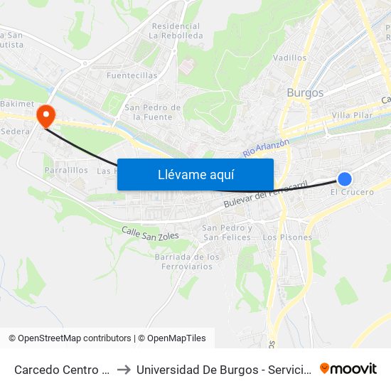 Carcedo Centro Cultural to Universidad De Burgos - Servicios Centrales map