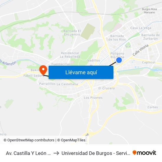 Av. Castilla Y León Comisaría to Universidad De Burgos - Servicios Centrales map