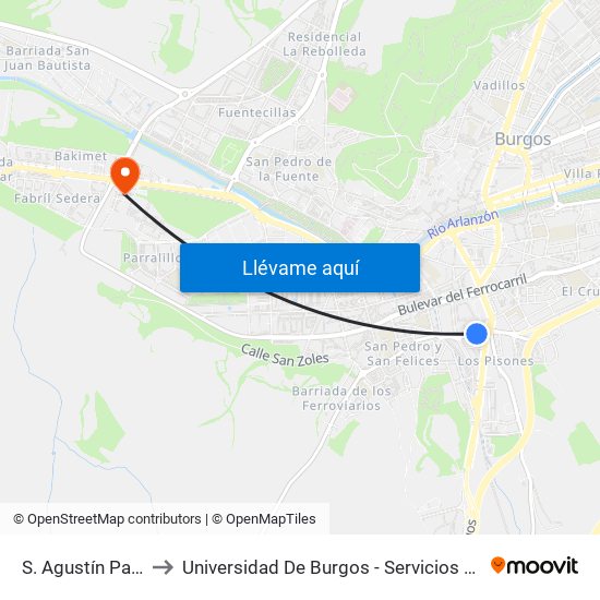 S. Agustín Parque to Universidad De Burgos - Servicios Centrales map