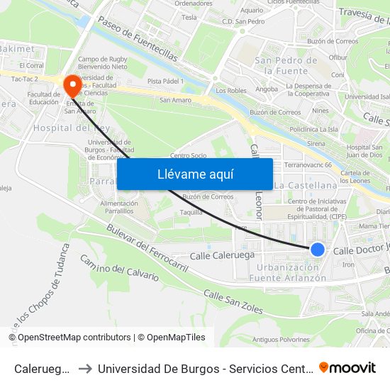 Caleruega 5 to Universidad De Burgos - Servicios Centrales map