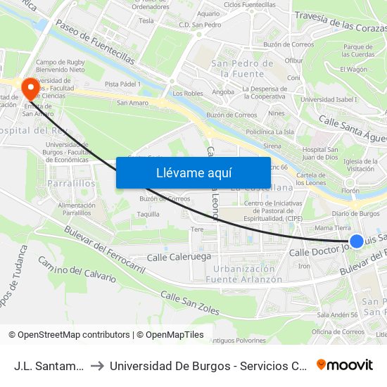 J.L. Santamaría to Universidad De Burgos - Servicios Centrales map
