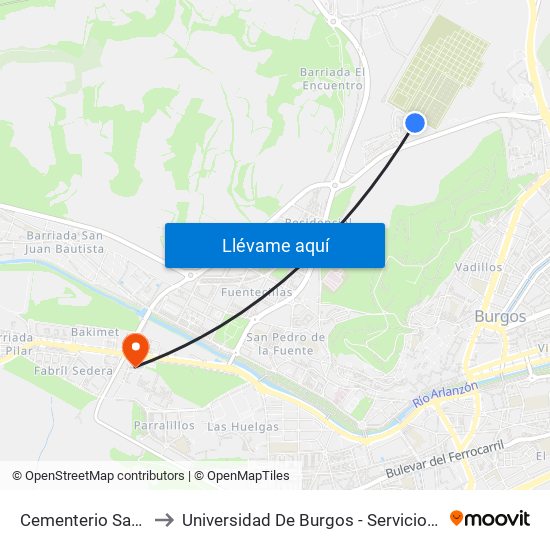 Cementerio San José to Universidad De Burgos - Servicios Centrales map