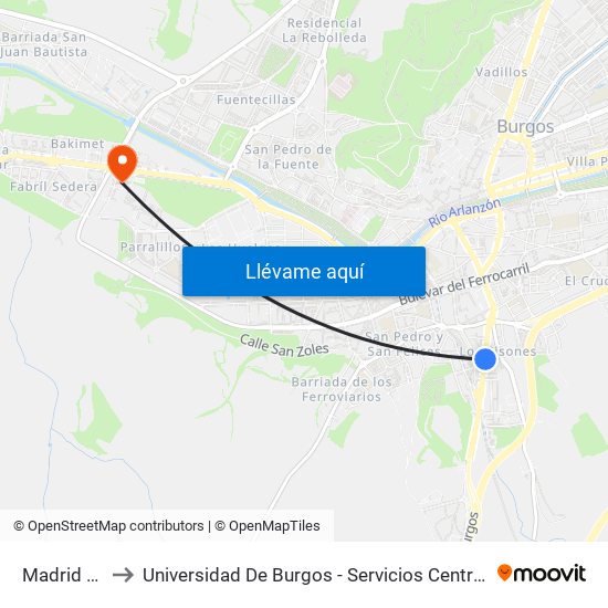 Madrid 45 to Universidad De Burgos - Servicios Centrales map