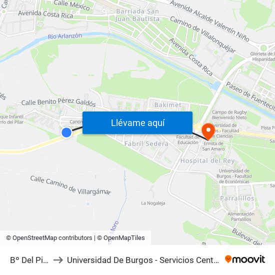 Bº Del Pilar to Universidad De Burgos - Servicios Centrales map